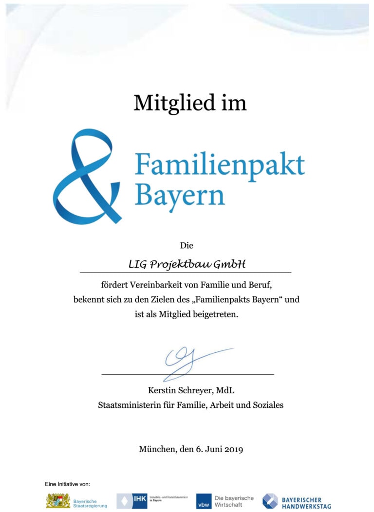 Urkunde Mitglied im Familienpakt Bayern.